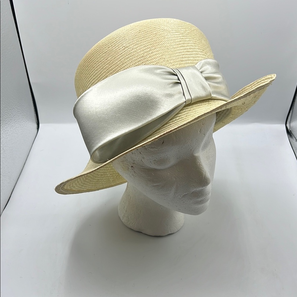 Seasons S&S Cream and Silver Wide-Brimmed Hat with Satin Bow